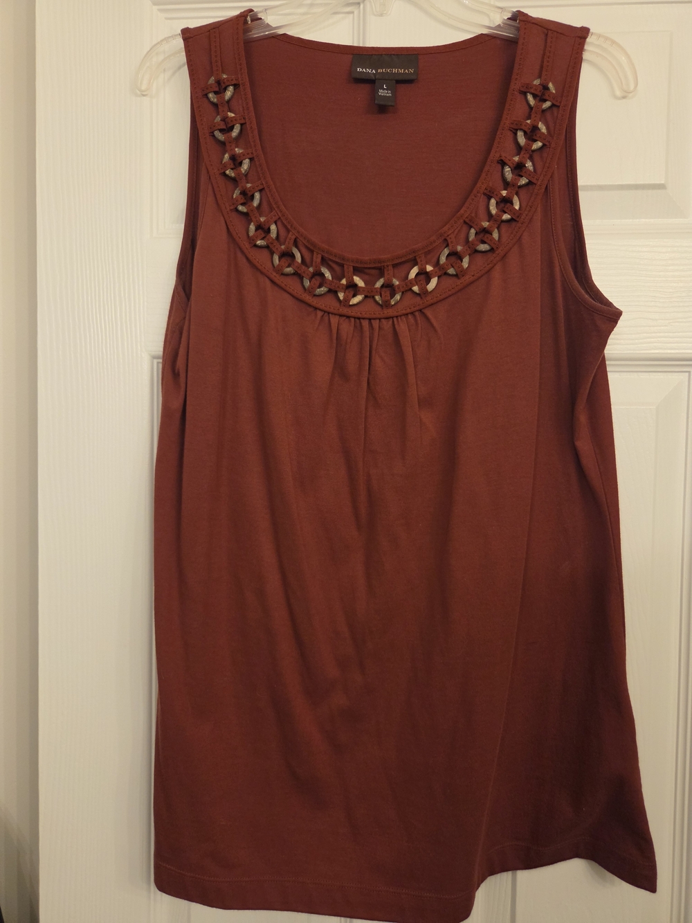 Dana Buchman Rust Sleeveless Scoop Neck Tank with Embellished Trim
